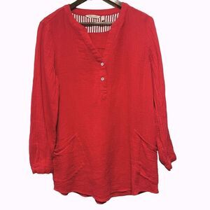 Soft Surroundings Tunic Womens L Orange Gauze Long Sleeve Pockets Minimalist Top